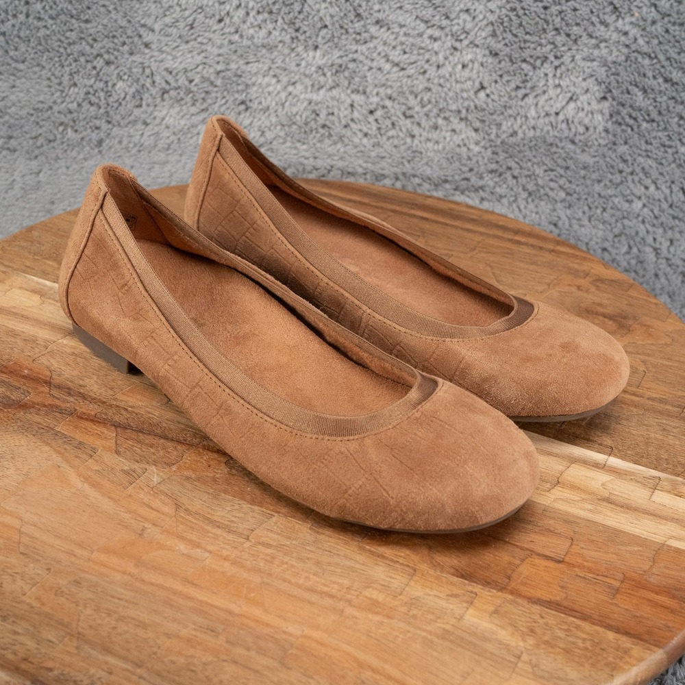 Vionic Anita Flats Womens 6 Tan Croc Embossed Suede Comfort Ballet